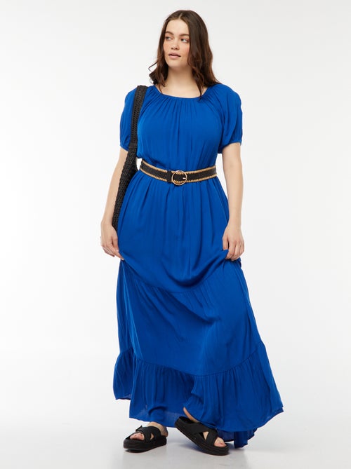 Vestido comprido com gola bardot - Kiabi