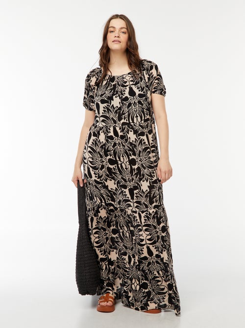 Vestido comprido com gola bardot - Kiabi