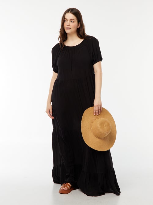 Vestido comprido com gola bardot - Kiabi