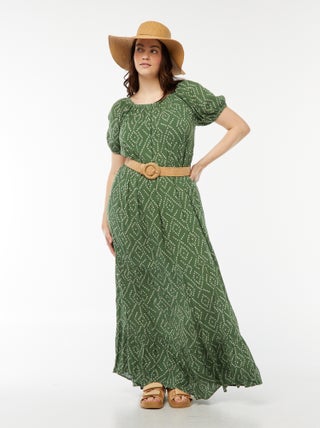 Vestido comprido com gola bardot