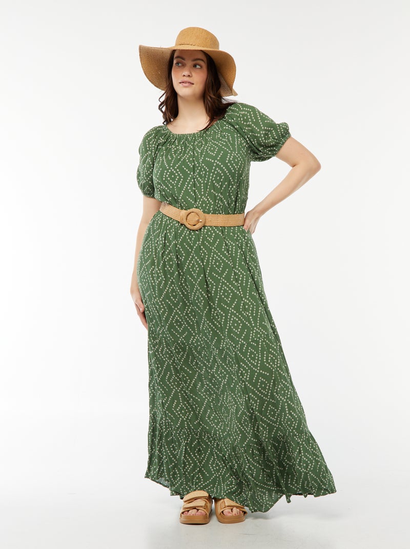 Vestido comprido com gola bardot Verde - Kiabi