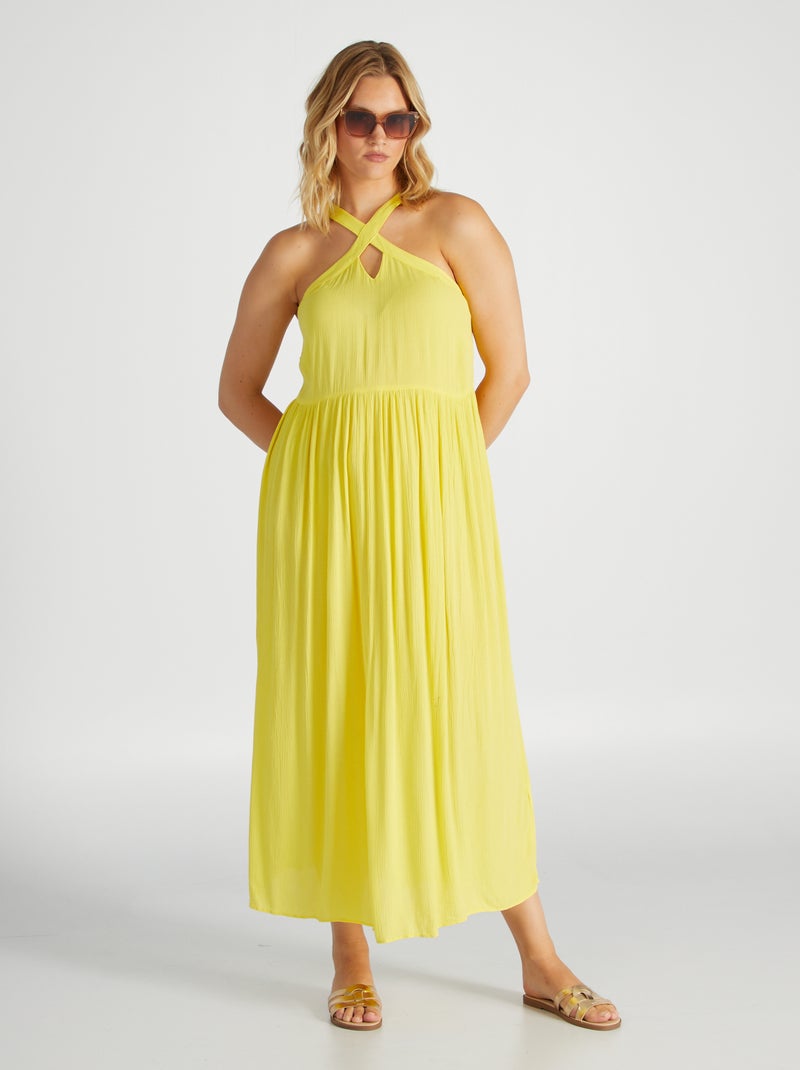 Vestido comprido com gola cruzada AMARELO - Kiabi