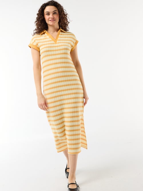 Vestido comprido com gola polo - Kiabi