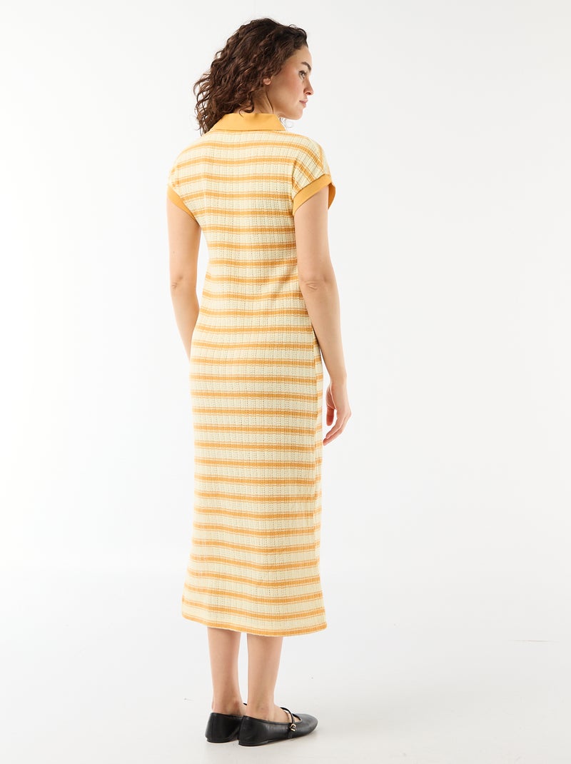 Vestido comprido com gola polo Amarelo - Kiabi