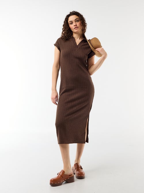 Vestido comprido com gola polo - Kiabi