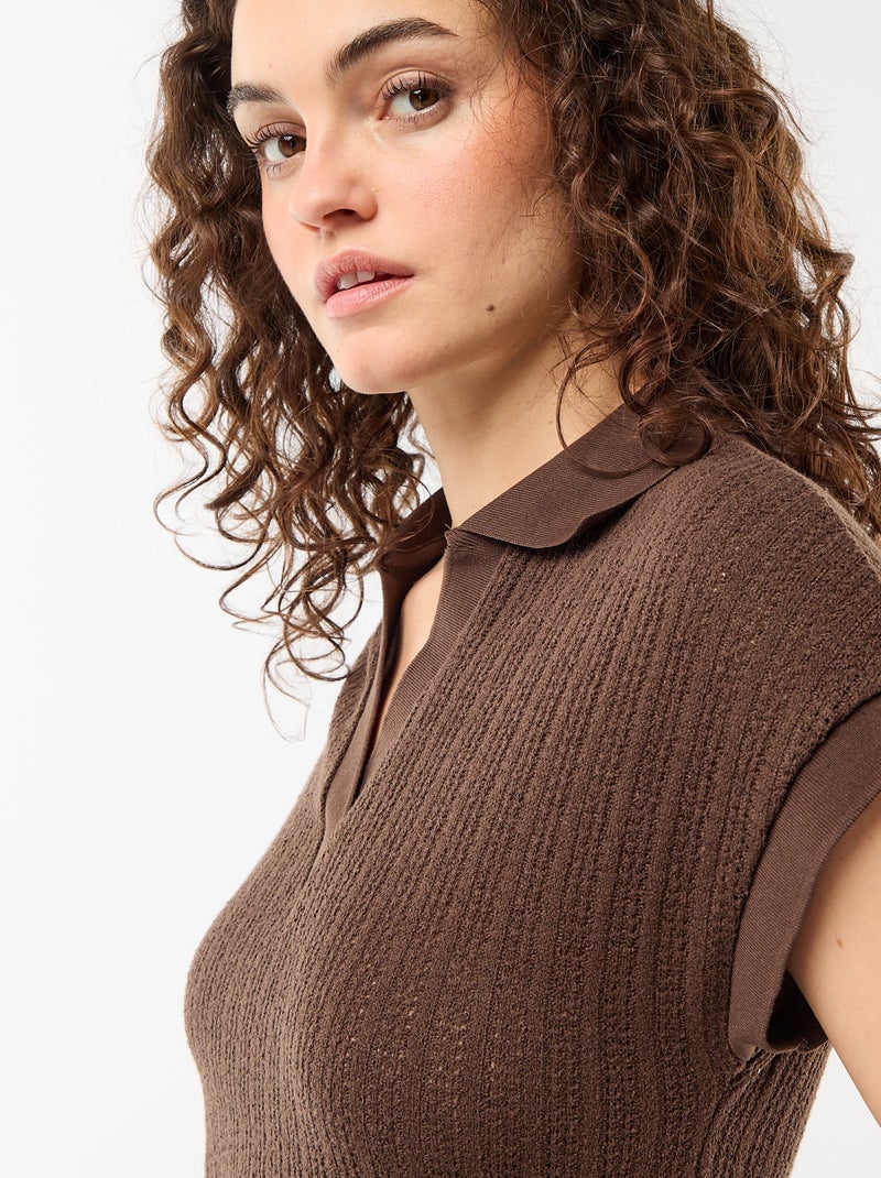 Vestido comprido com gola polo Castanho - Kiabi