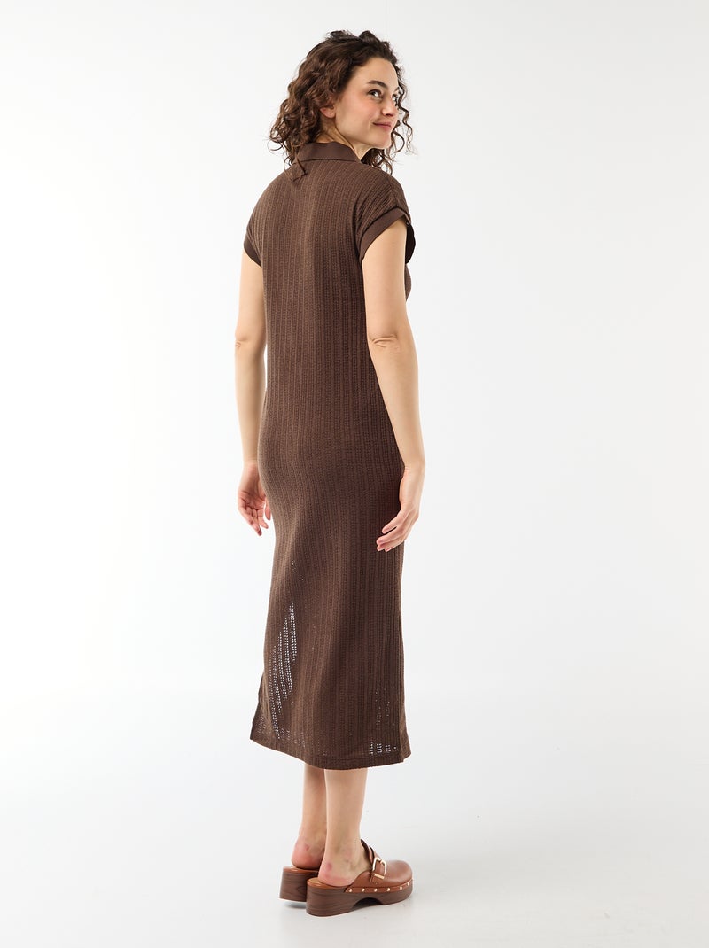 Vestido comprido com gola polo Castanho - Kiabi