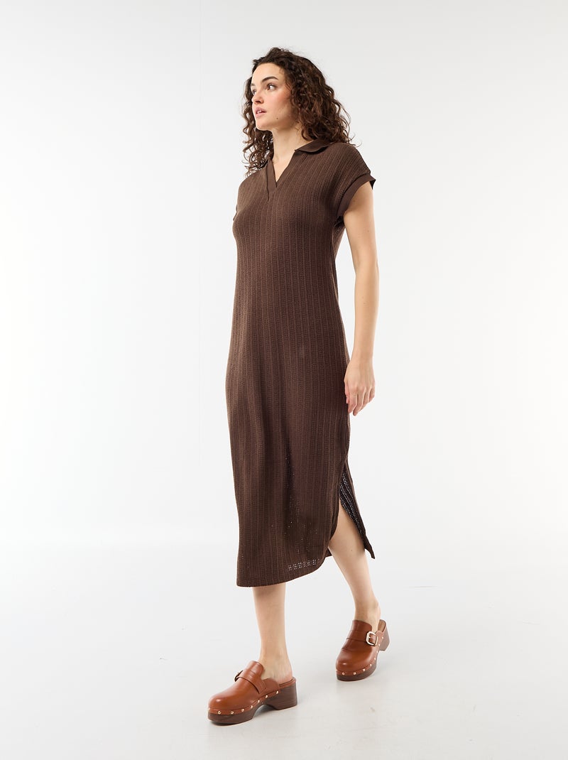 Vestido comprido com gola polo Castanho - Kiabi