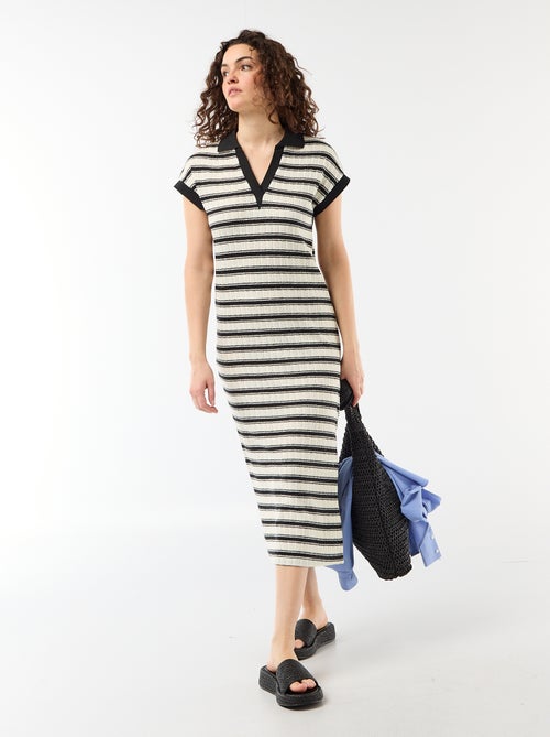Vestido comprido com gola polo - Kiabi