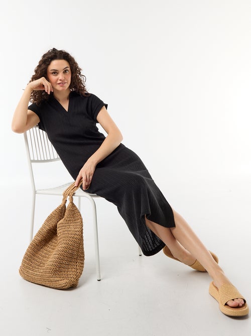 Vestido comprido com gola polo - Kiabi