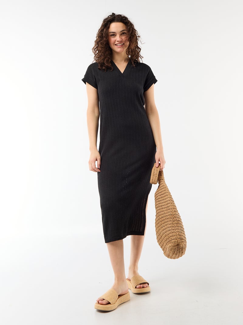 Vestido comprido com gola polo Preto - Kiabi