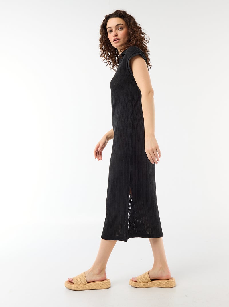 Vestido comprido com gola polo Preto - Kiabi