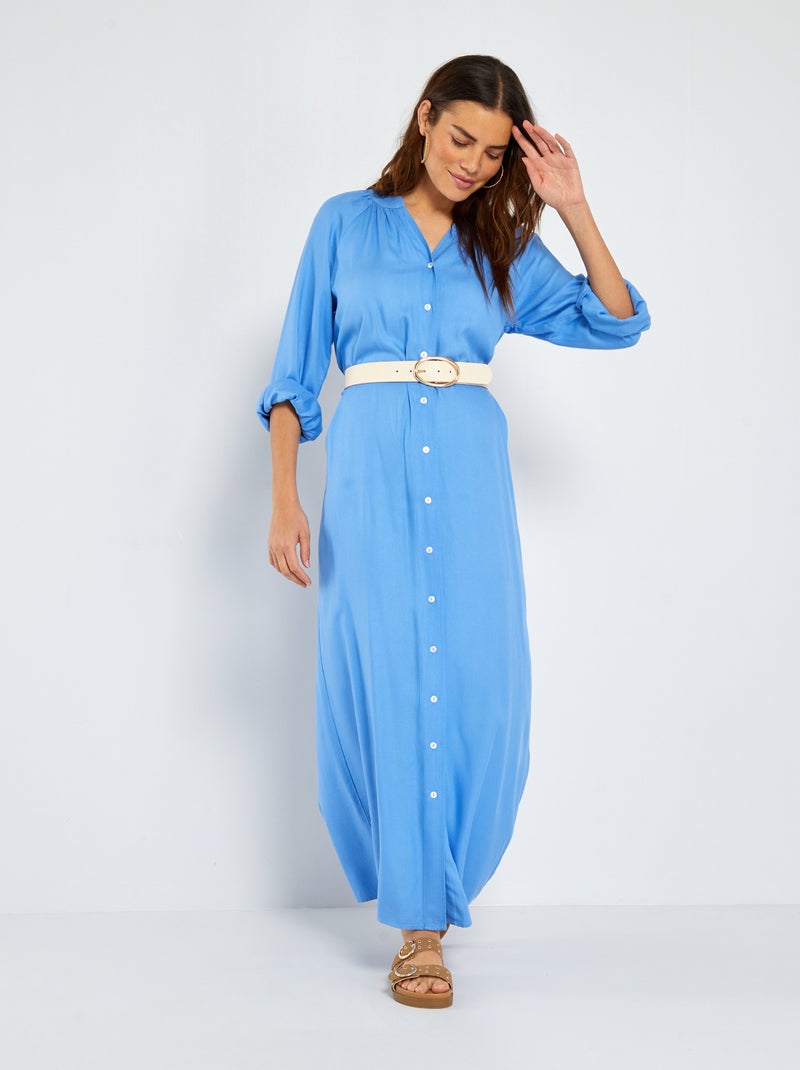 Vestido comprido com gola tunisina AZUL - Kiabi