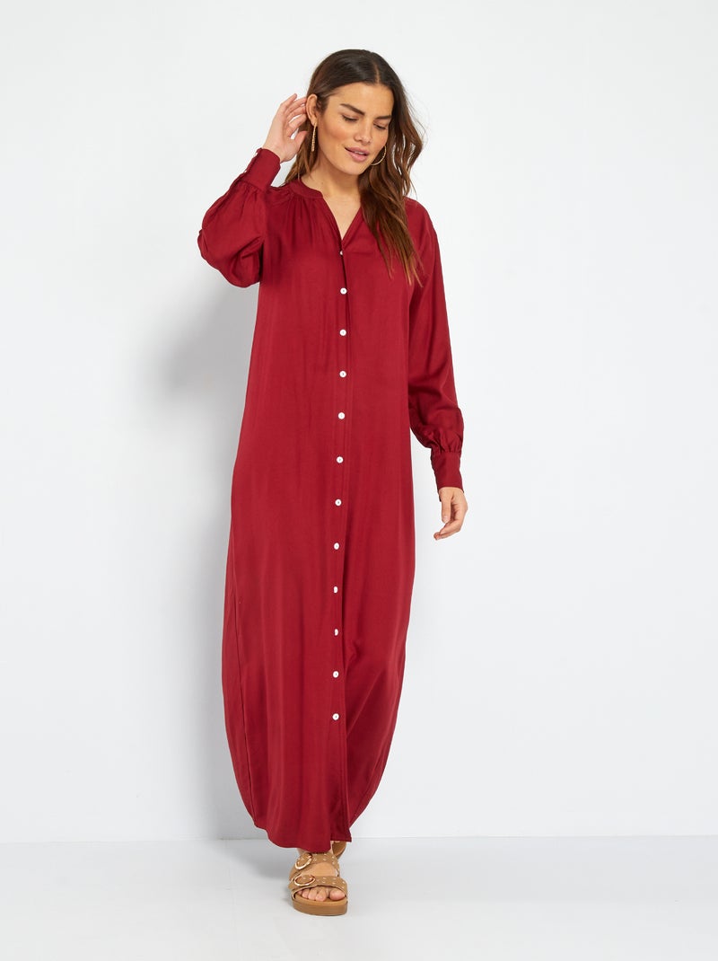 Vestido comprido com gola tunisina VERMELHO - Kiabi