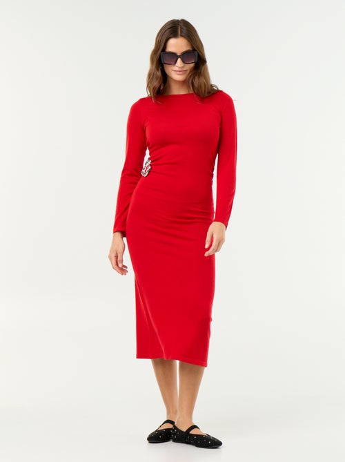 Vestido comprido com joia na cintura - Kiabi