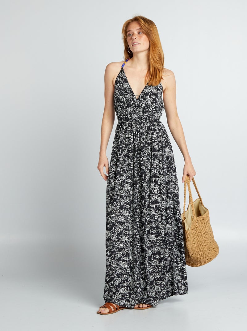 Vestido comprido com missangas PRETO - Kiabi