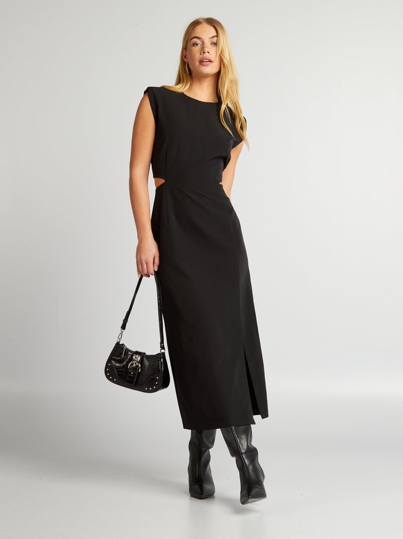 Vestido comprido com ombreiras Preto - Kiabi