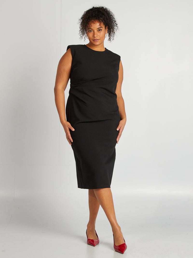 Vestido comprido com ombreiras Preto - Kiabi