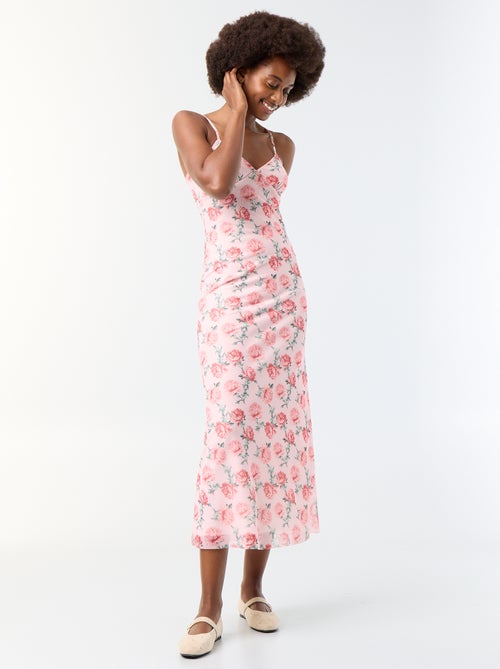 Vestido comprido com padrão de 'flores' - Kiabi