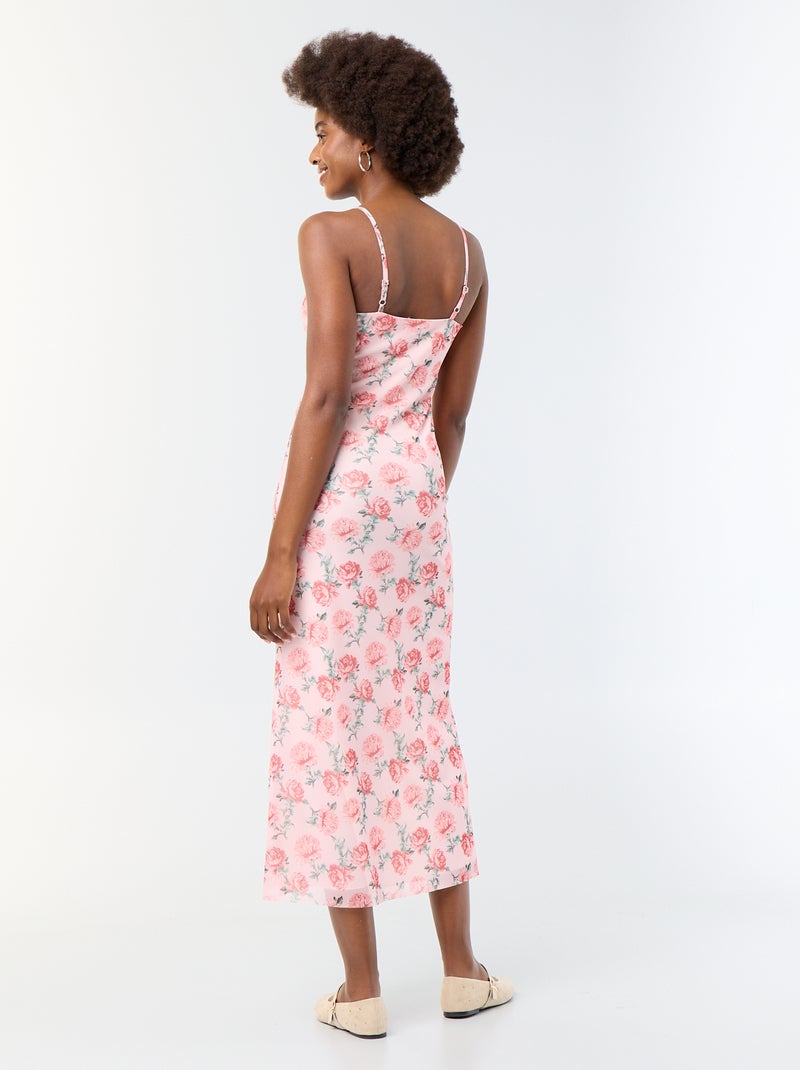 Vestido comprido com padrão de 'flores' Rosa - Kiabi