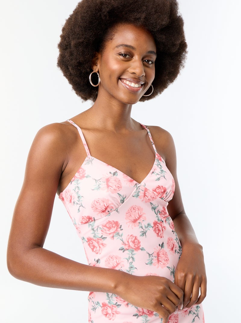 Vestido comprido com padrão de 'flores' Rosa - Kiabi