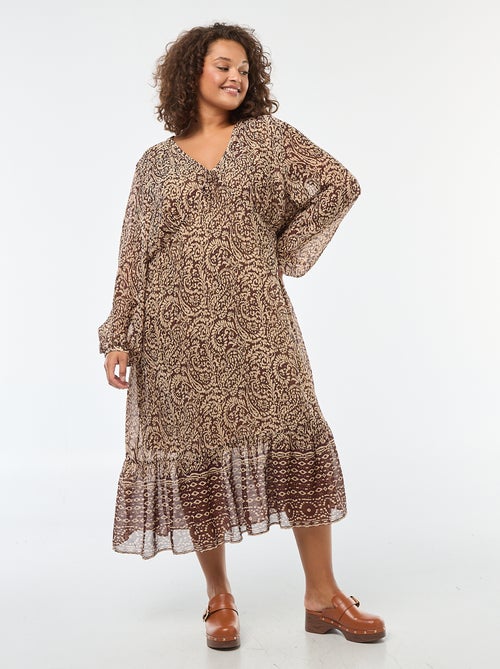 Vestido comprido com padrão e laço no colarinho - Kiabi