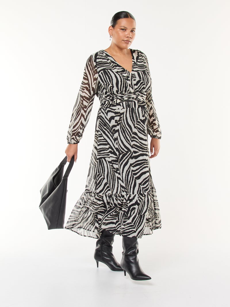 Vestido comprido com padrões e mangas compridas Branco - Kiabi