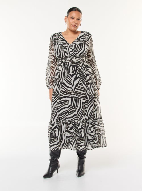 Vestido comprido com padrões e mangas compridas - Kiabi