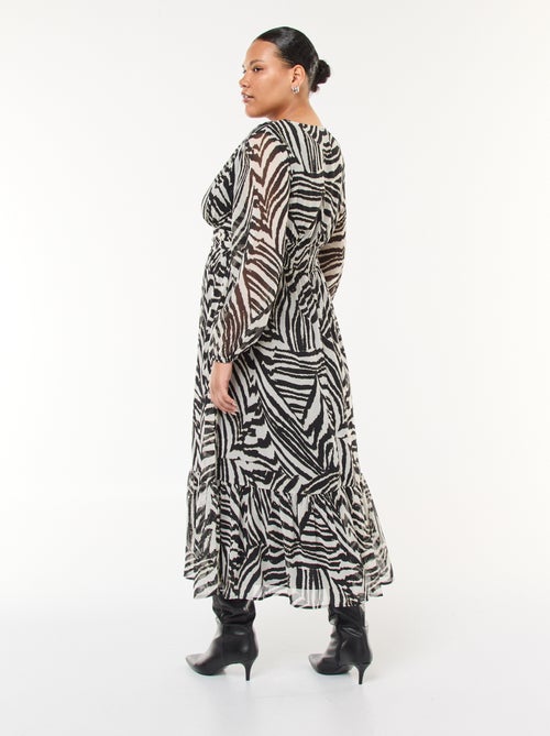 Vestido comprido com padrões e mangas compridas - Kiabi