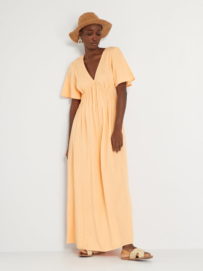 Vestido comprido com pormenor entrançado frontal LARANJA - Kiabi