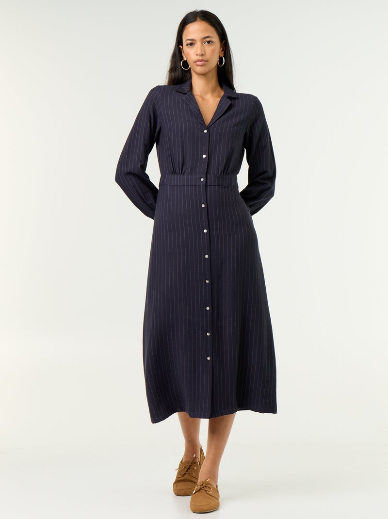 Vestido comprido corte camisa Azul - Kiabi