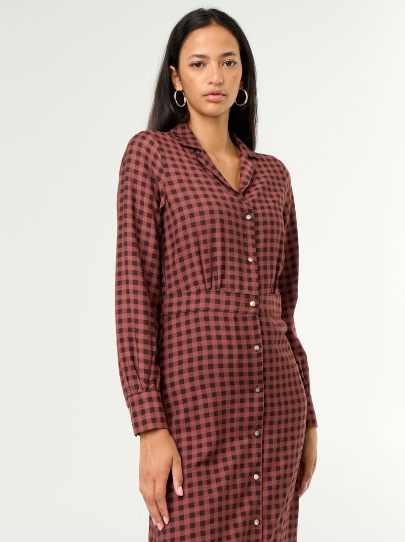 Vestido comprido corte camisa Castanho - Kiabi