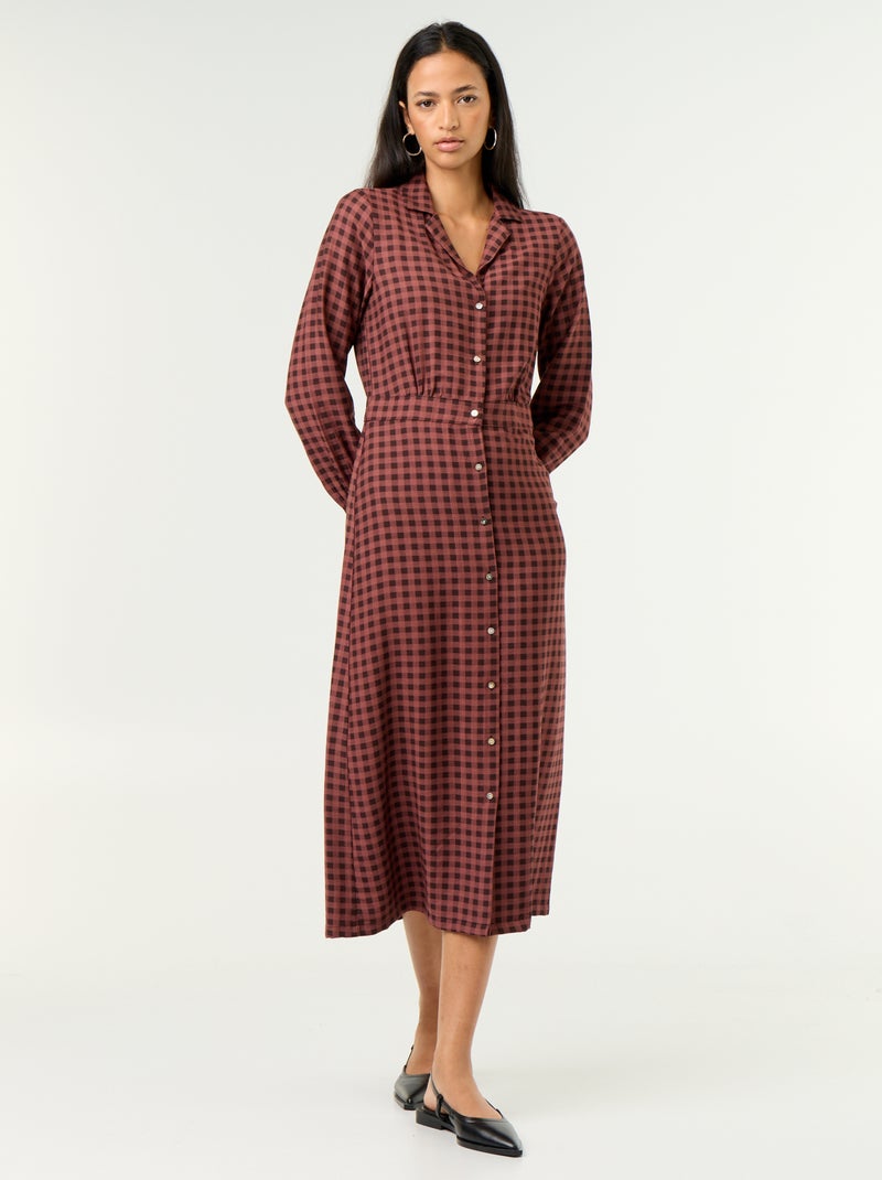 Vestido comprido corte camisa Castanho - Kiabi