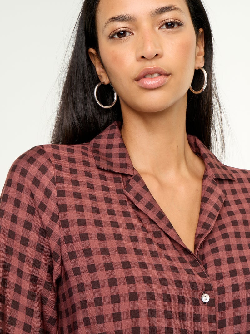 Vestido comprido corte camisa Castanho - Kiabi