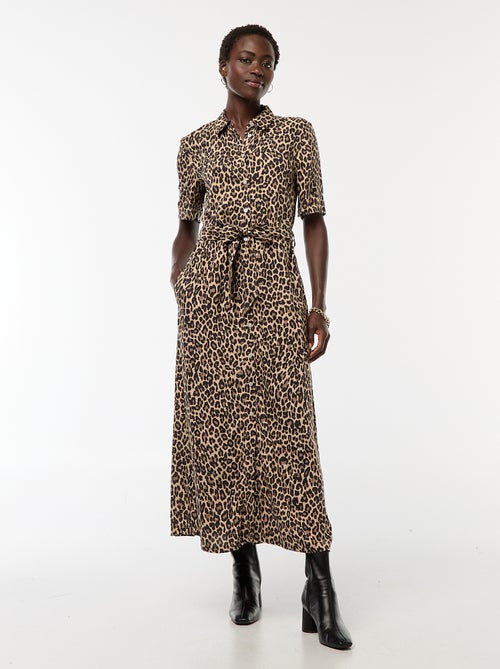 Vestido comprido corte camisa com cinto na cintura - Kiabi