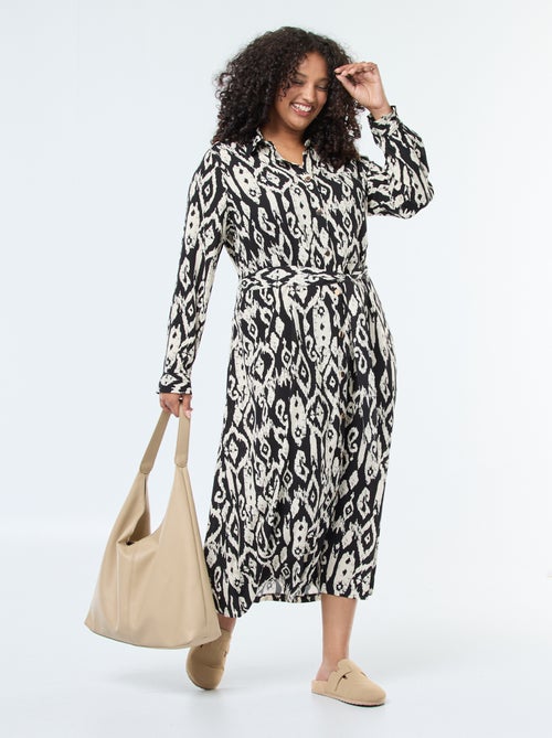 Vestido comprido corte camisa com cinto na cintura - Kiabi