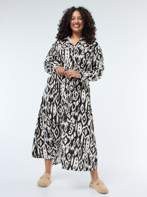 Vestido comprido corte camisa com cinto na cintura - Kiabi