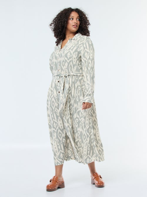 Vestido comprido corte camisa com cinto na cintura - Kiabi