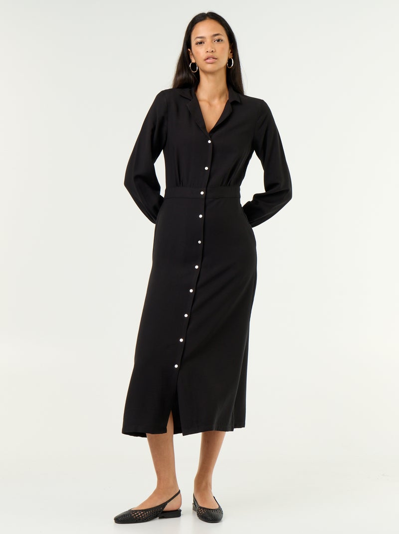 Vestido comprido corte camisa Preto - Kiabi