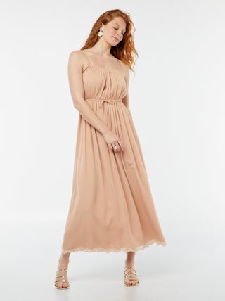 Vestido comprido crepe com alças finas -