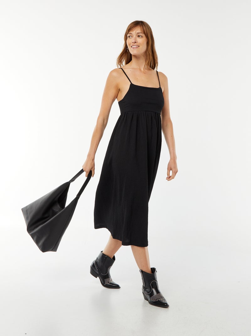 Vestido comprido de alças aberto atrás Preto - Kiabi