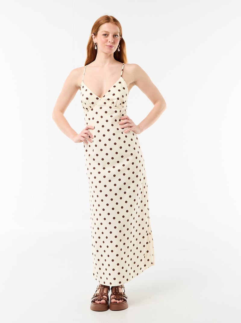 Vestido comprido de alças finas com bolinhas Branco - Kiabi