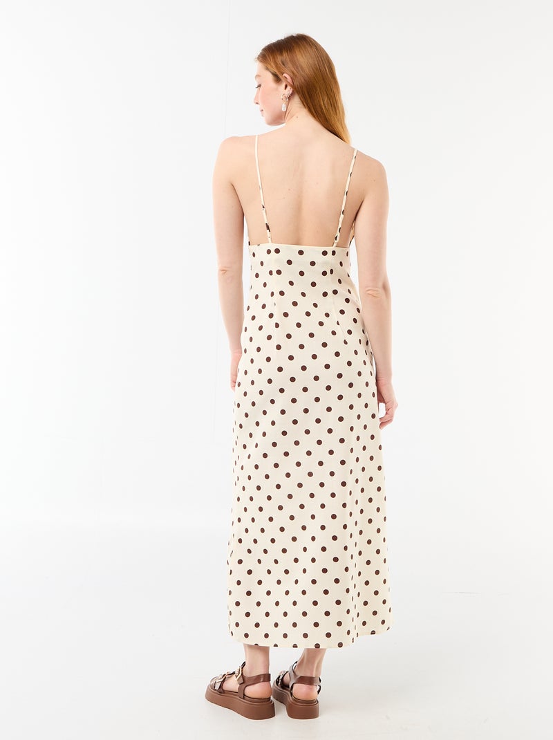 Vestido comprido de alças finas com bolinhas Branco - Kiabi
