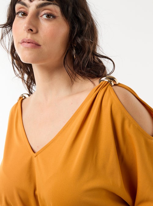 Vestido comprido de cerimónia com mangas curtas - Kiabi