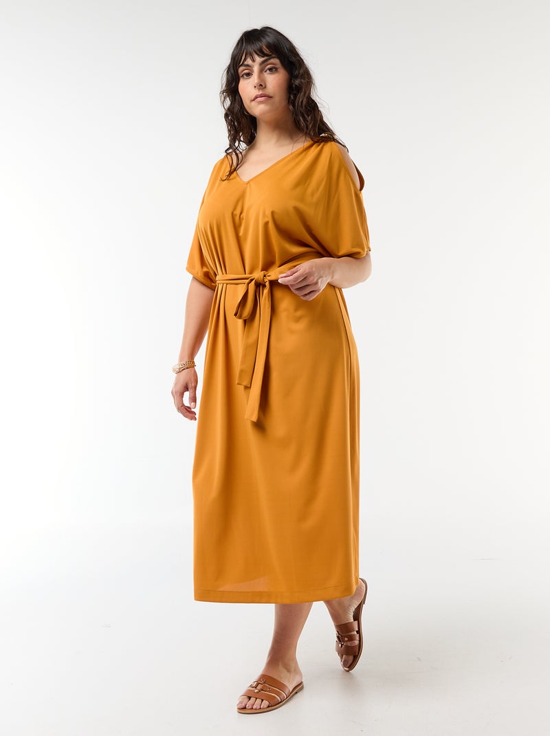 Vestido comprido de cerimónia com mangas curtas Amarelo - Kiabi