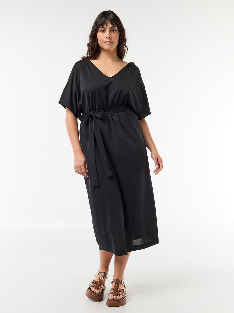 Vestido comprido de cerimónia com mangas curtas Preto - Kiabi
