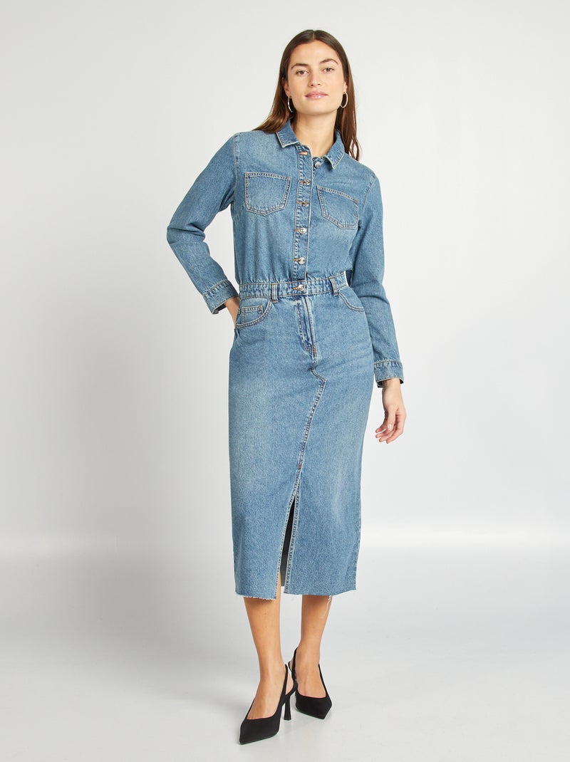 Vestido comprido de ganga tipo macacão AZUL - Kiabi