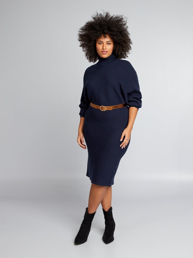 Vestido comprido de gola alta AZUL - Kiabi