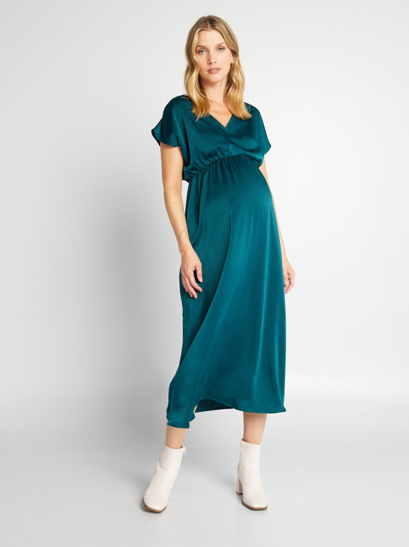 Vestido comprido de grávida acetinado VERDE - Kiabi