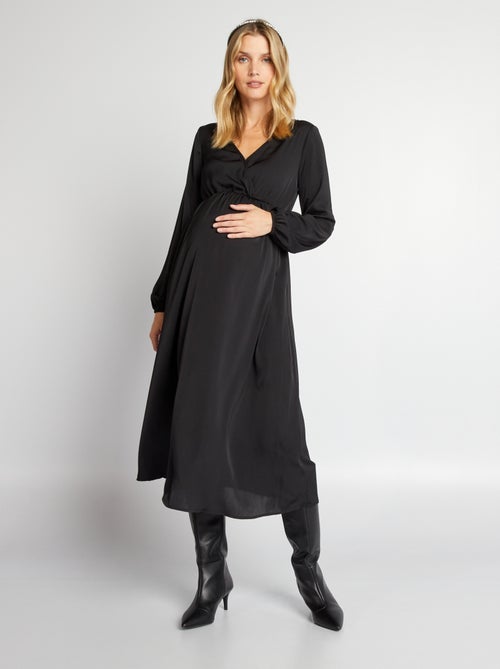 Vestido comprido de grávida em cetim - Kiabi